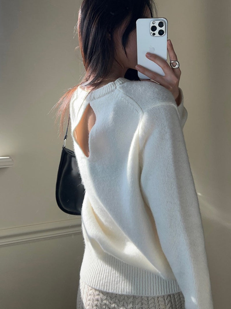 O NECK WOOL KNIT WITH BACK SLIT