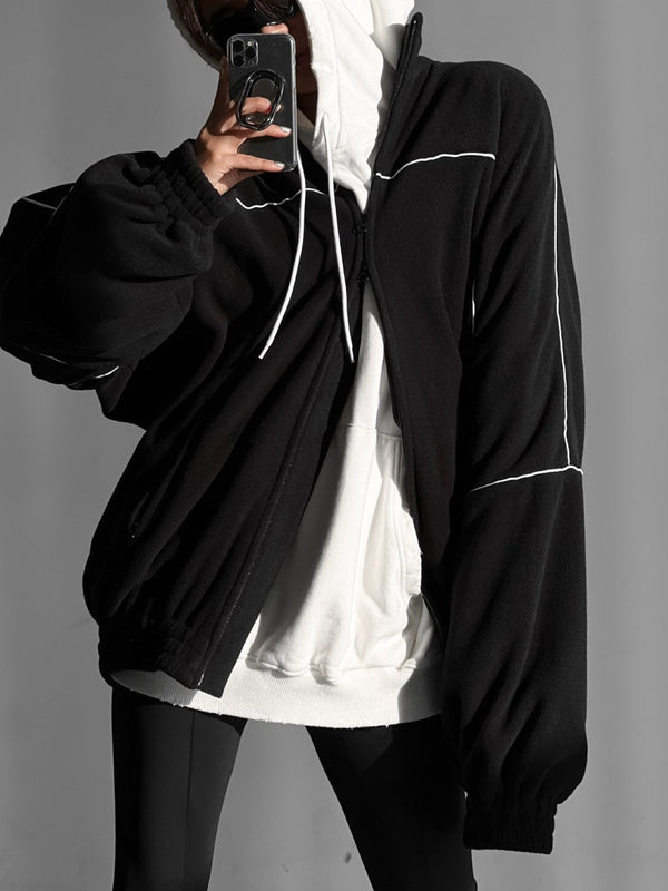 OVERSIZED TRIMMED DETAIL FLEECE JACKET