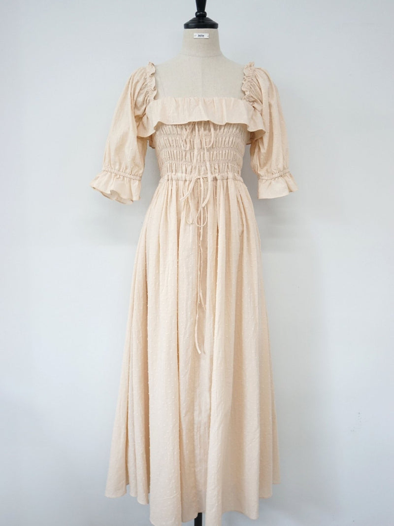 OFF SHOULDER SQUARE NECK RUCHED DRESS