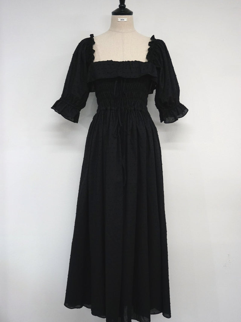 OFF SHOULDER SQUARE NECK RUCHED DRESS