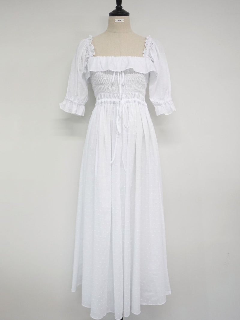 OFF SHOULDER SQUARE NECK RUCHED DRESS