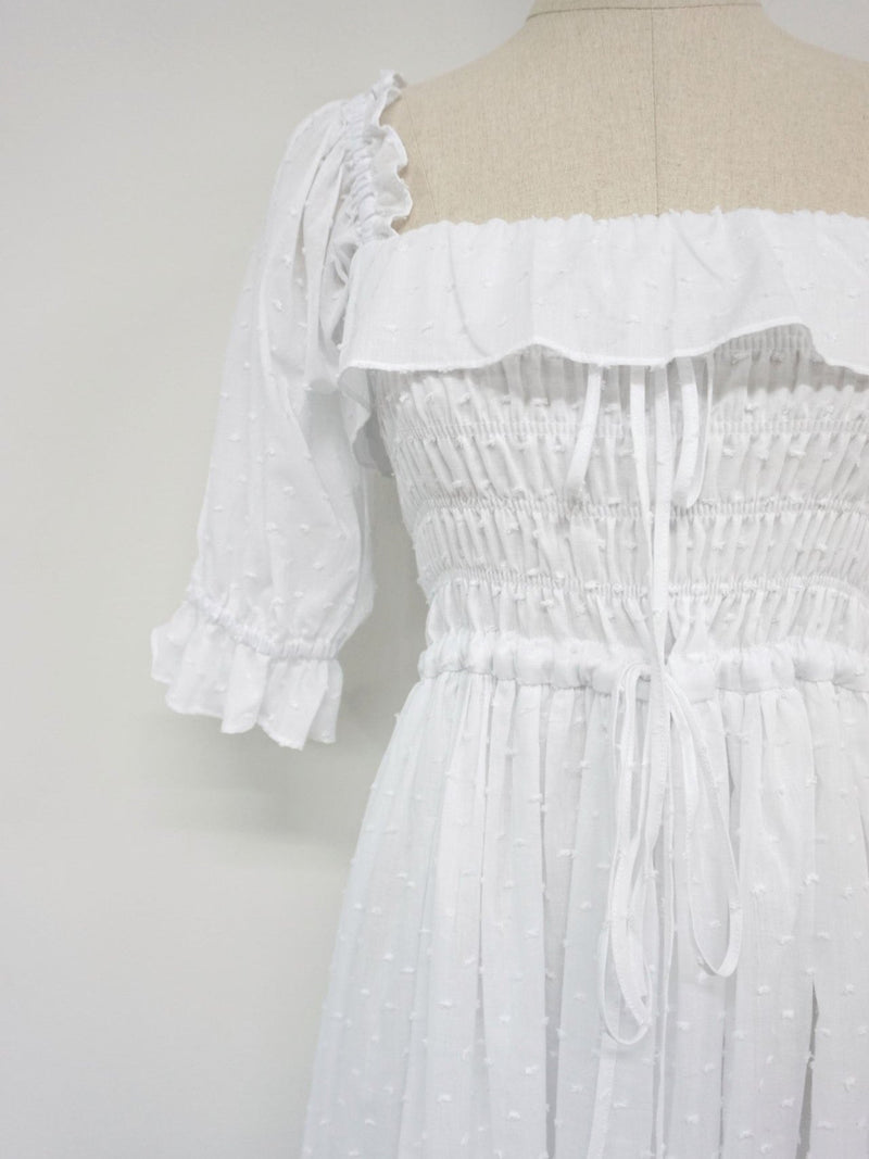 OFF SHOULDER SQUARE NECK RUCHED DRESS