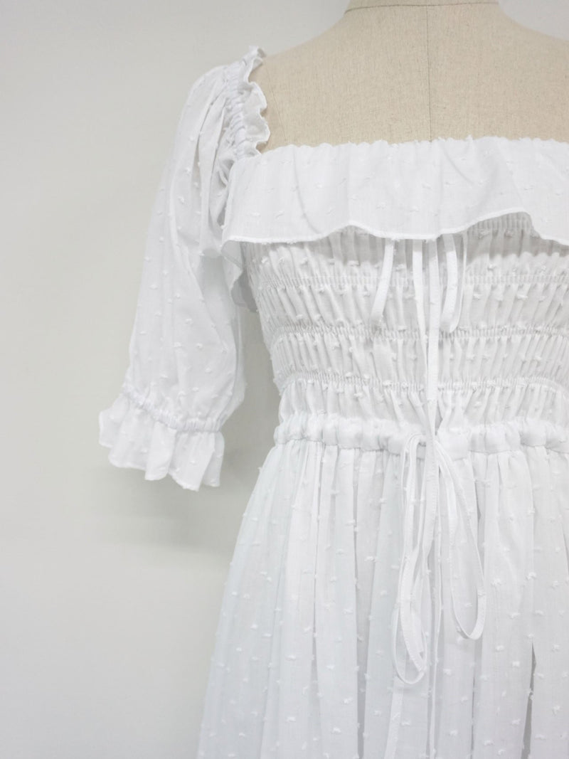 OFF SHOULDER SQUARE NECK RUCHED DRESS
