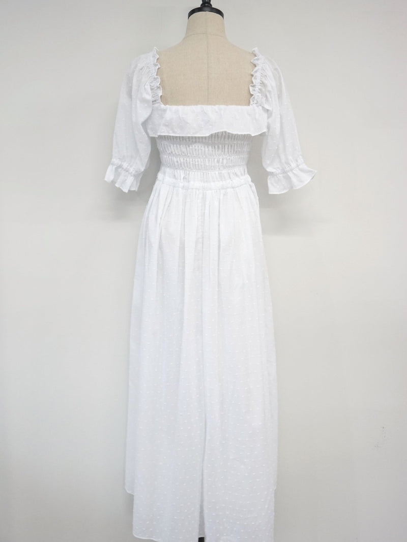 OFF SHOULDER SQUARE NECK RUCHED DRESS