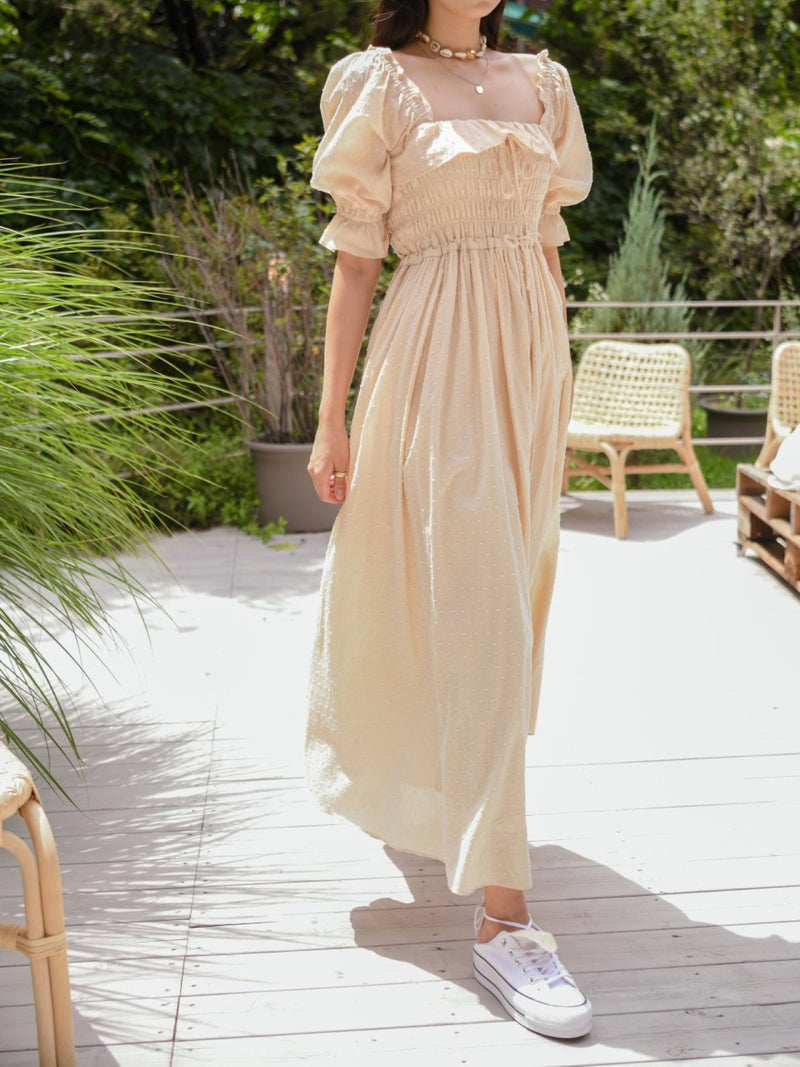 OFF SHOULDER SQUARE NECK RUCHED DRESS