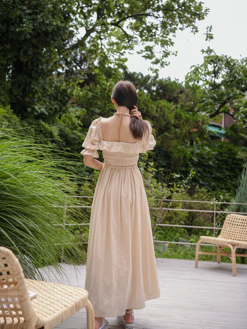 OFF SHOULDER SQUARE NECK RUCHED DRESS