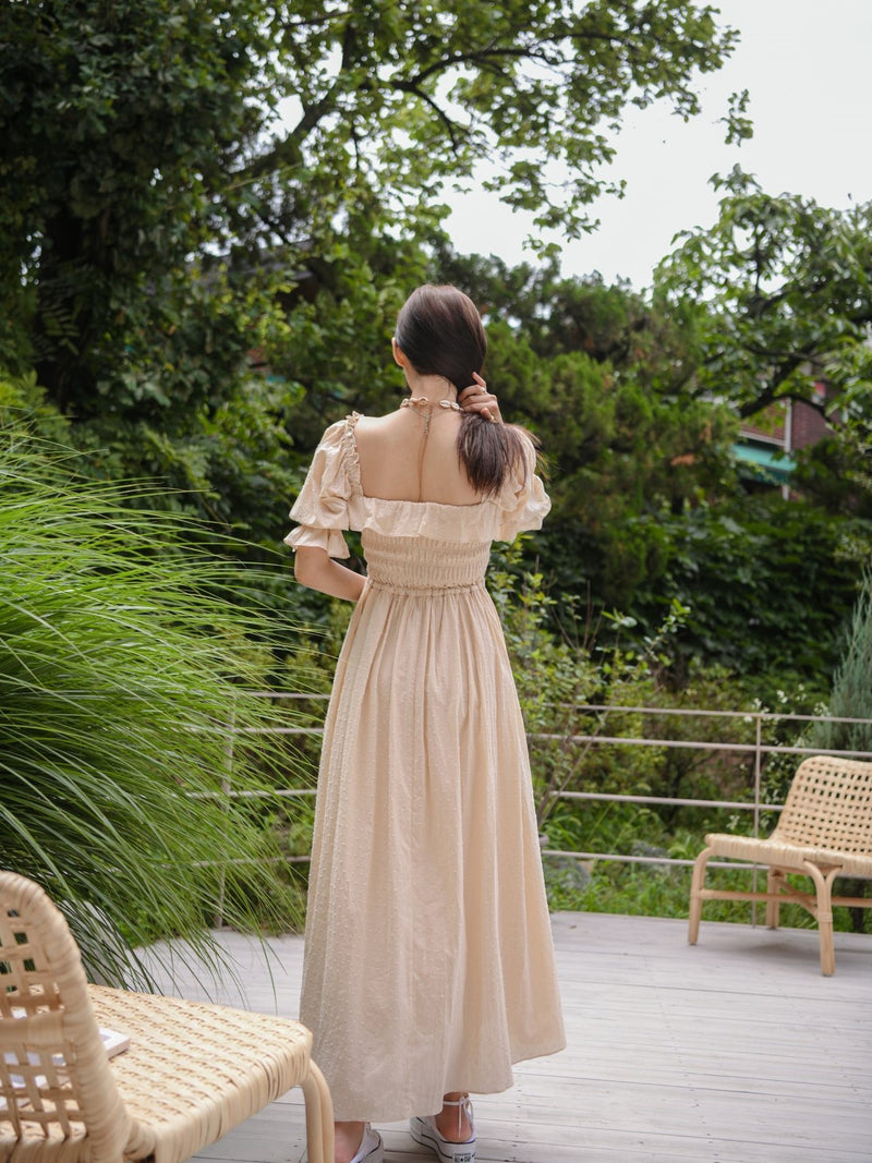 OFF SHOULDER SQUARE NECK RUCHED DRESS