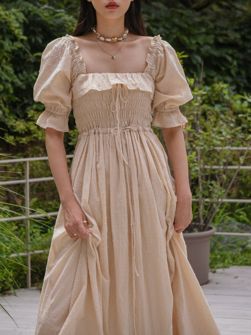 OFF SHOULDER SQUARE NECK RUCHED DRESS