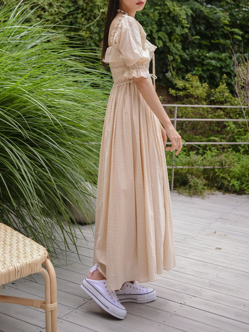 OFF SHOULDER SQUARE NECK RUCHED DRESS