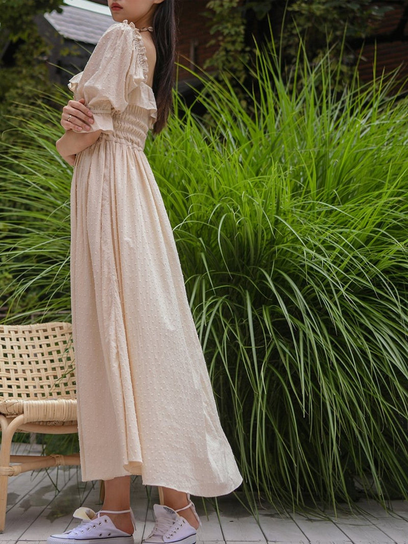 OFF SHOULDER SQUARE NECK RUCHED DRESS