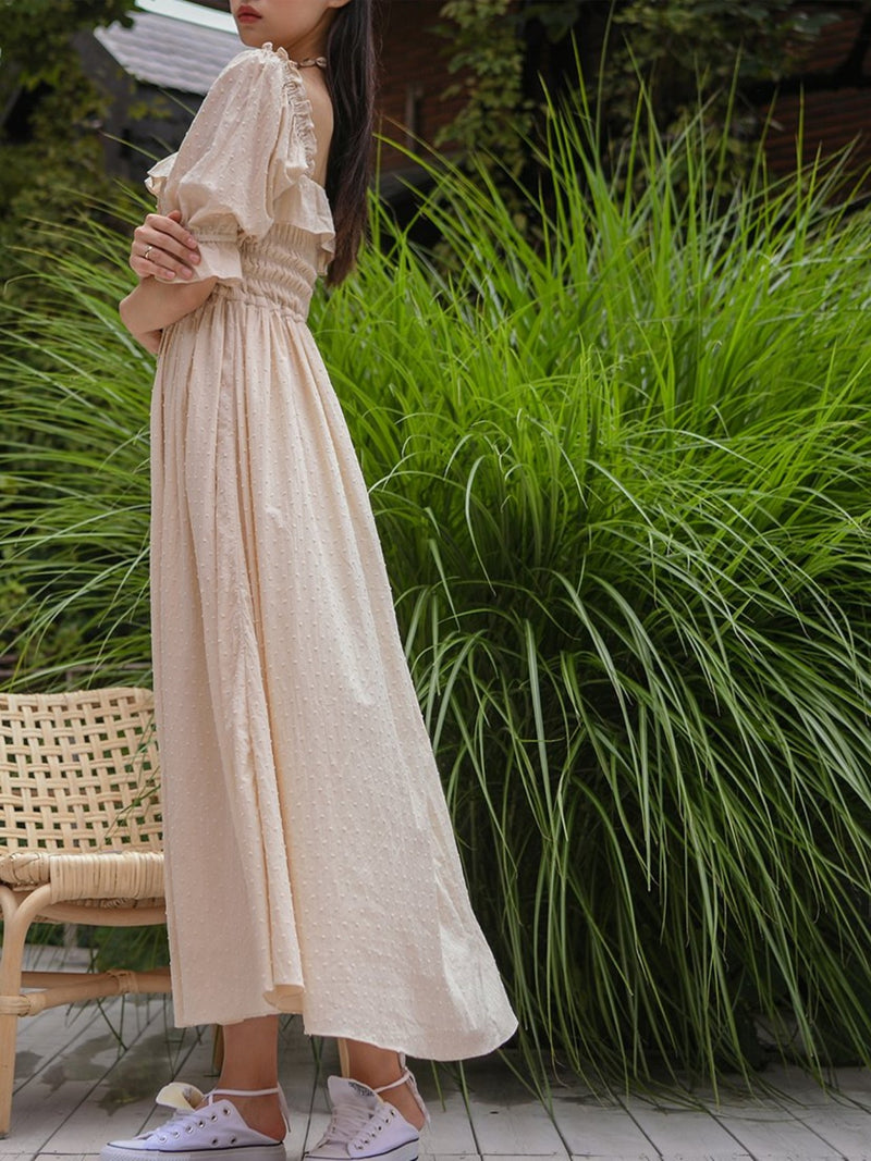 OFF SHOULDER SQUARE NECK RUCHED DRESS