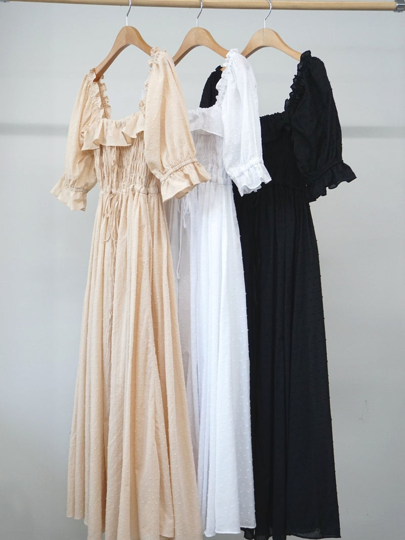 OFF SHOULDER SQUARE NECK RUCHED DRESS