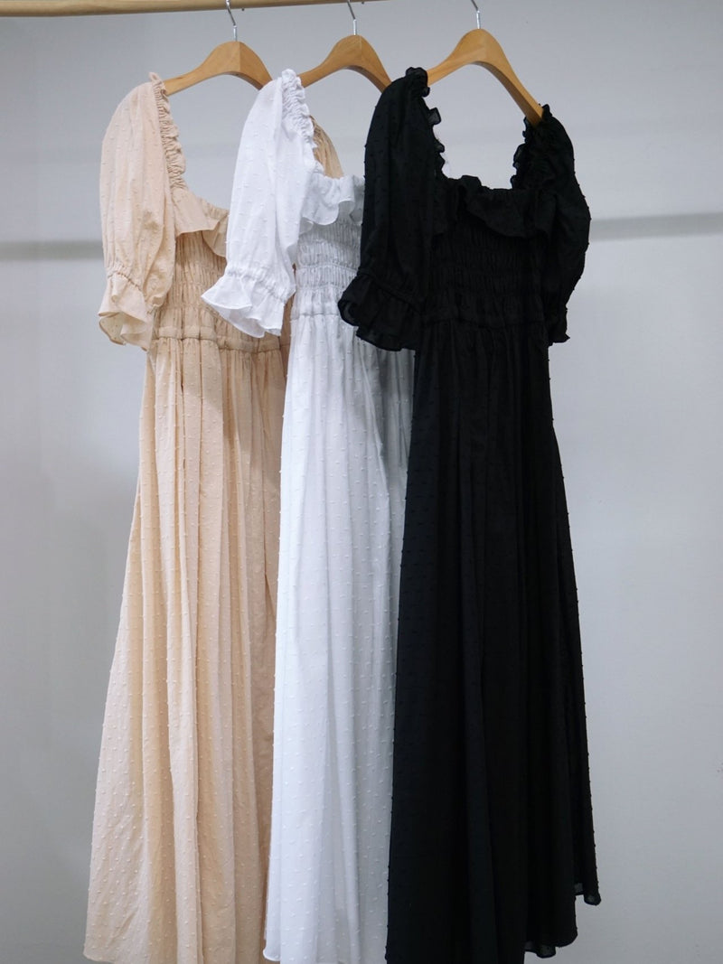 OFF SHOULDER SQUARE NECK RUCHED DRESS
