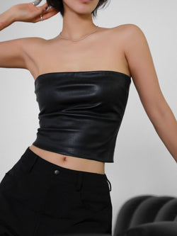 OFF SHOULDER VEGAN LEATHER TUBE TOP