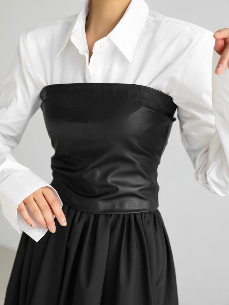 OFF SHOULDER VEGAN LEATHER TUBE TOP