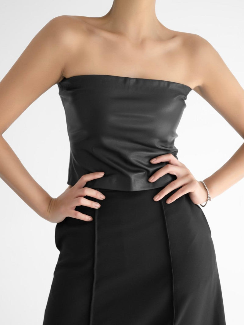 OFF SHOULDER VEGAN LEATHER TUBE TOP