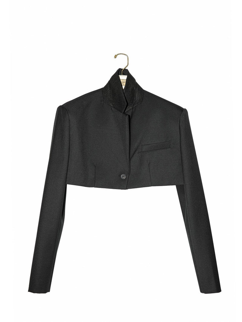 ONE BUTTON OVERSIZED WOOL CROPPED BLAZER