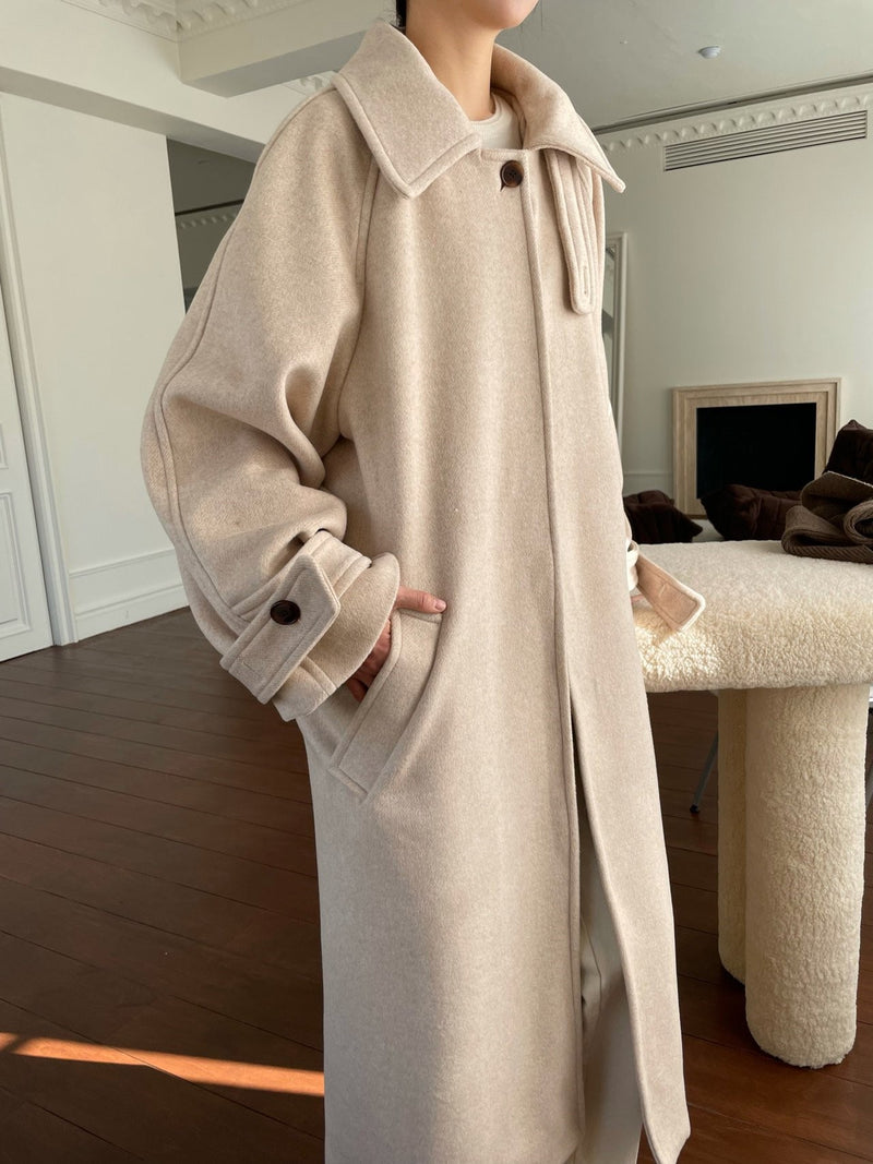 ONE BUTTON WOOL MAXI COAT