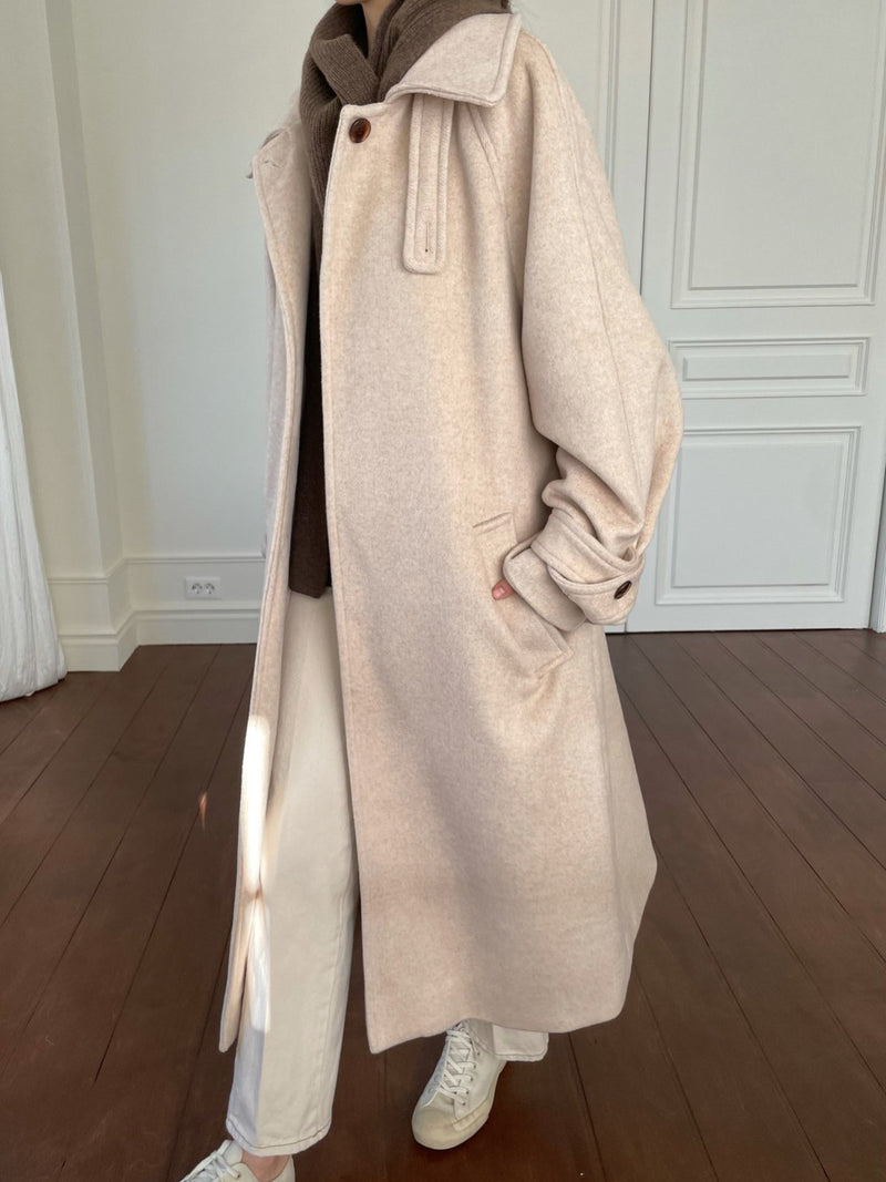 ONE BUTTON WOOL MAXI COAT