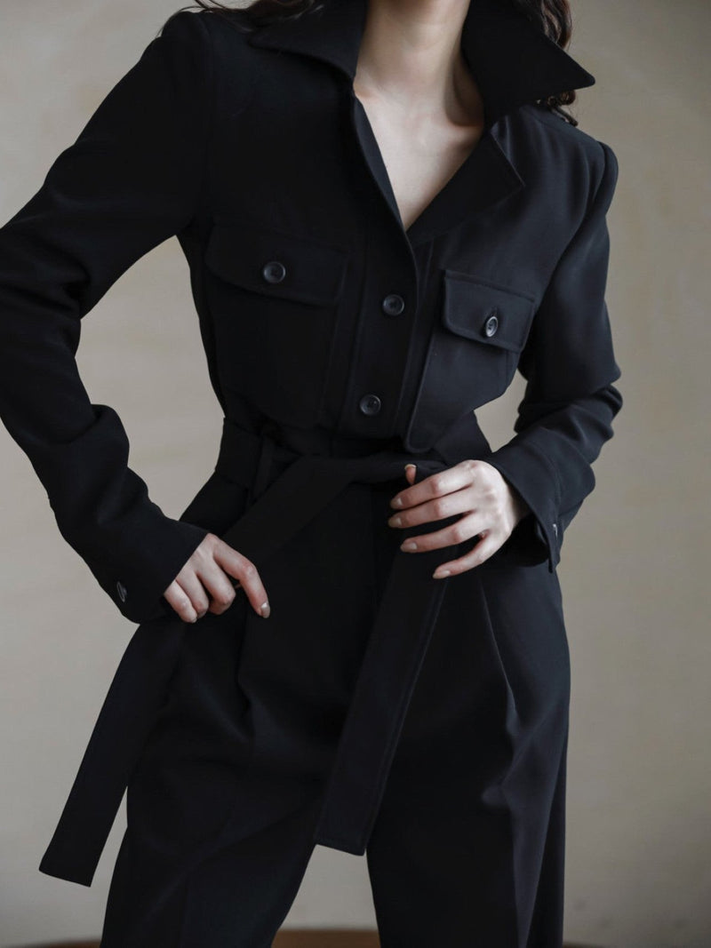 OPEN COLLAR BUTTON DETAIL JUMPSUIT