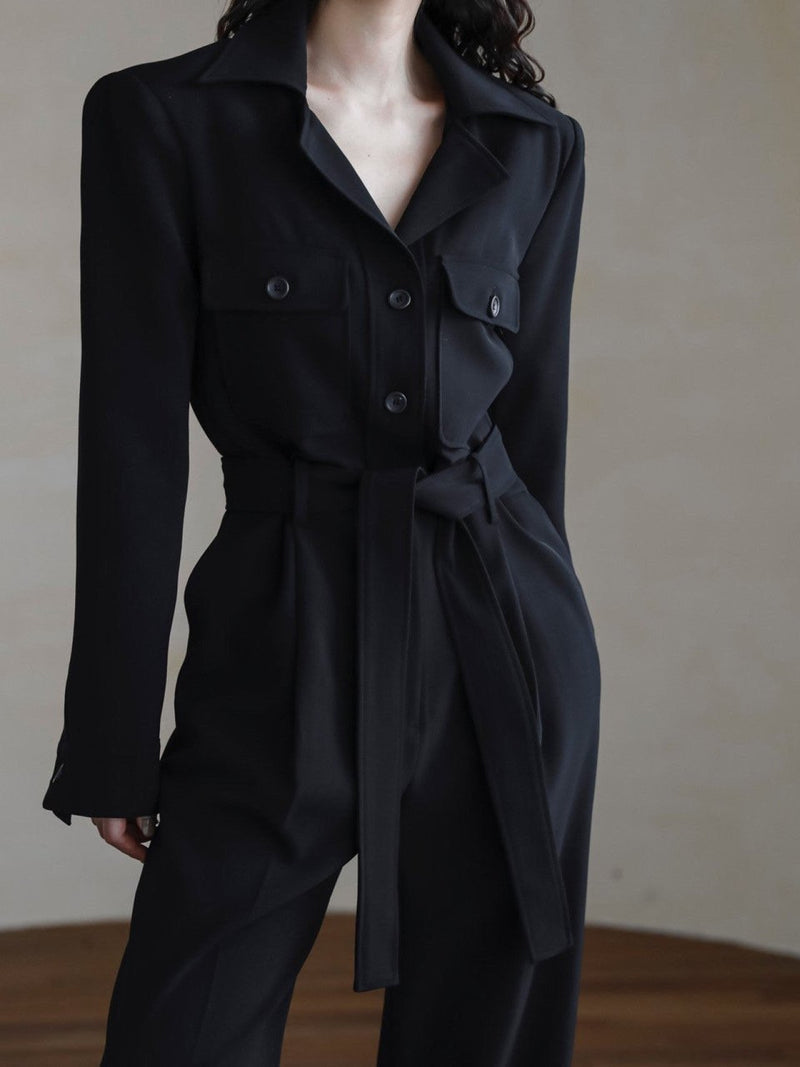 OPEN COLLAR BUTTON DETAIL JUMPSUIT