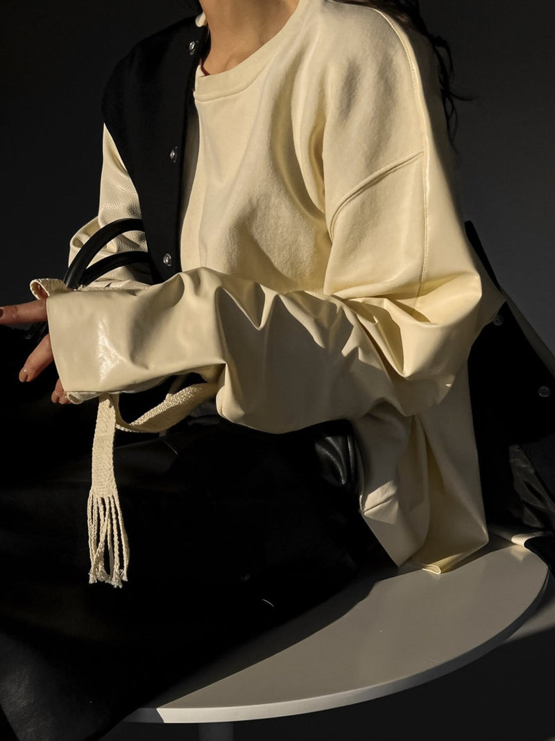 COTTON & VEGAN LEATHER SWEATSHIRT