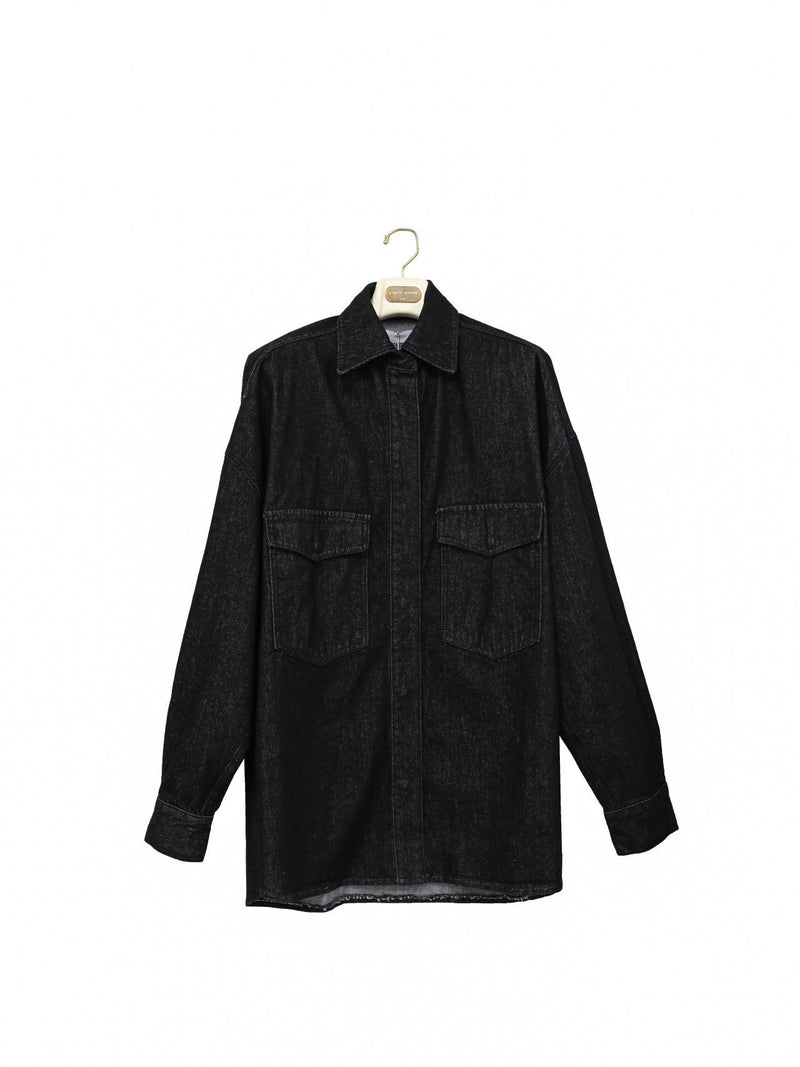 OVERSIZED BLACK DENIM SHIRT JACKET