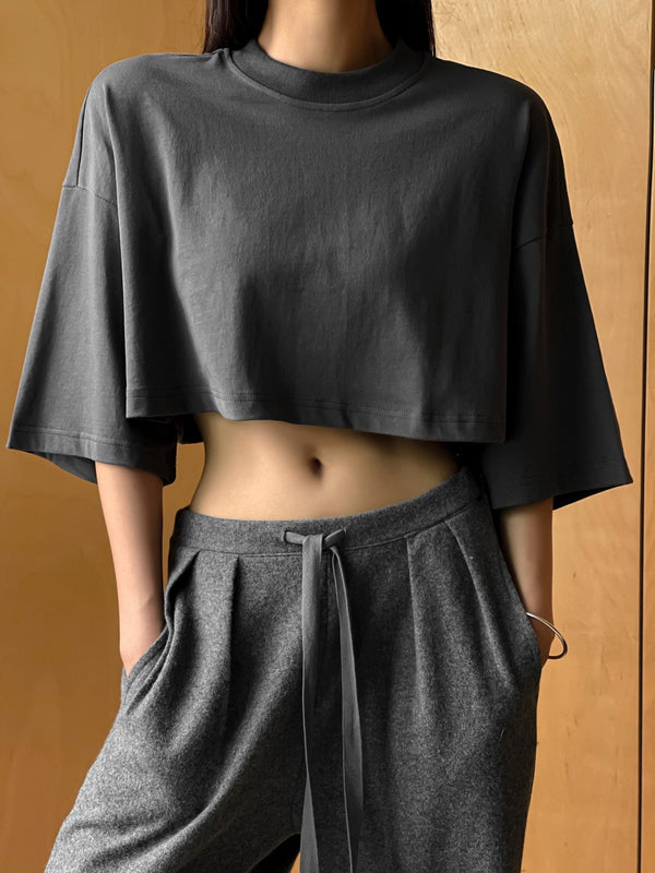 OVERSIZED CROPPED CREWNECK T-SHIRT