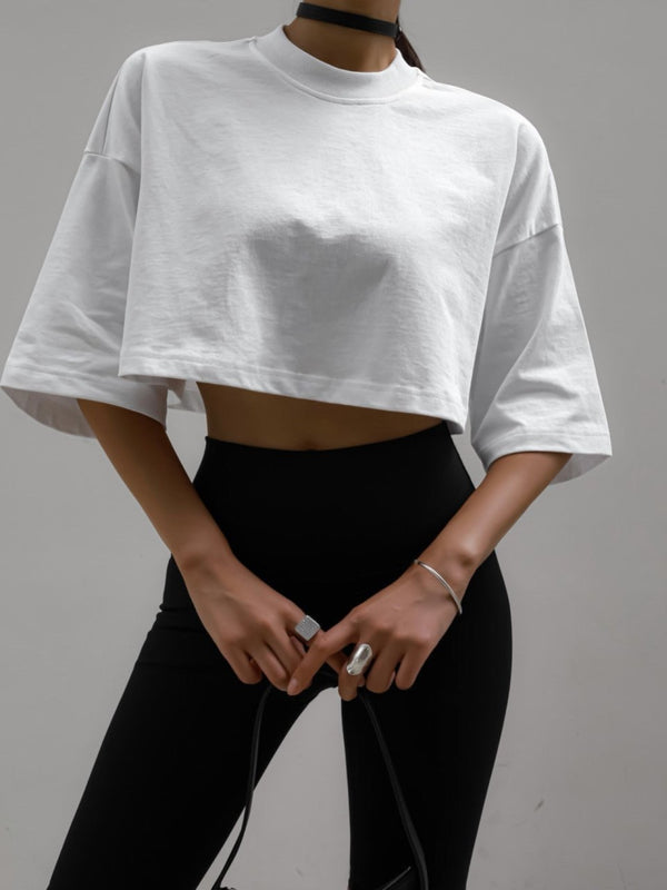 OVERSIZED CROPPED CREWNECK T-SHIRT