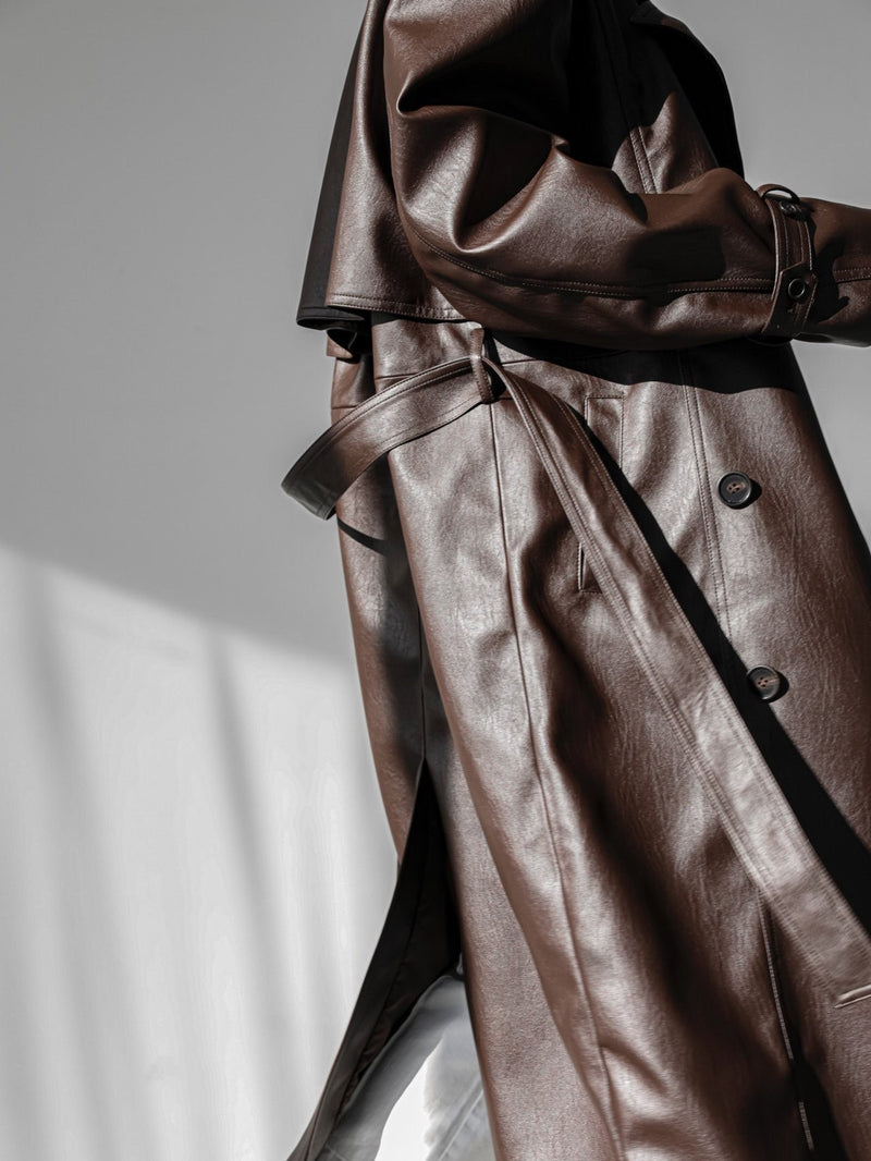 OVERSIZED DOUBLE BREASTED VEGAN LEATHER TRENCH