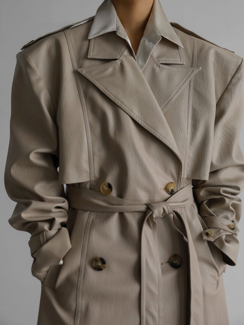 OVERSIZED DOUBLE BREASTED VEGAN LEATHER TRENCH