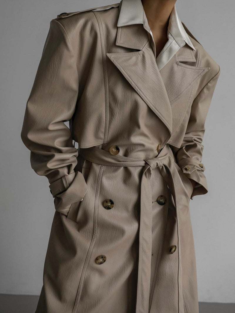 OVERSIZED DOUBLE BREASTED VEGAN LEATHER TRENCH