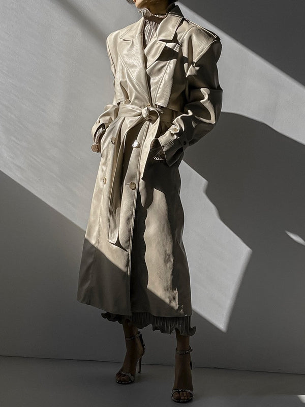 OVERSIZED DOUBLE BREASTED VEGAN LEATHER TRENCH