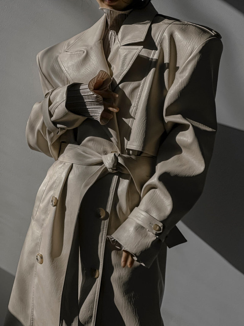 OVERSIZED DOUBLE BREASTED VEGAN LEATHER TRENCH