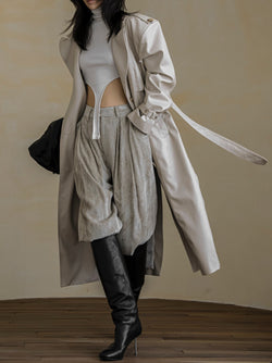 OVERSIZED DOUBLE BREASTED VEGAN LEATHER TRENCH