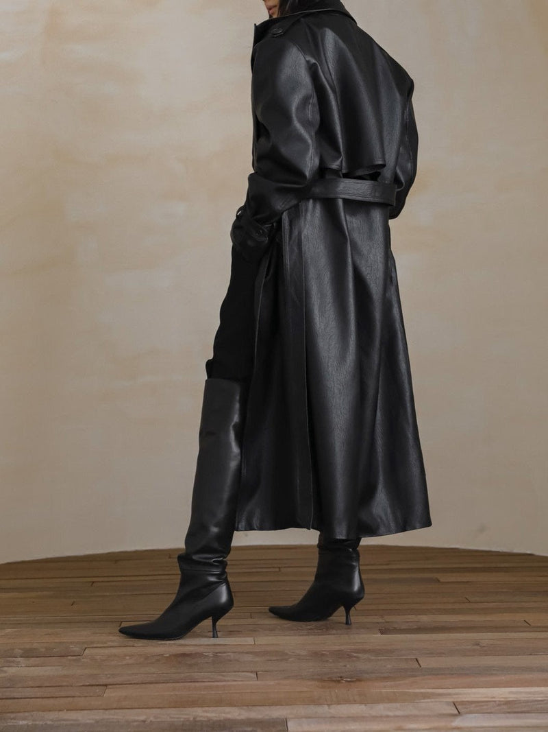 OVERSIZED DOUBLE BREASTED VEGAN LEATHER TRENCH