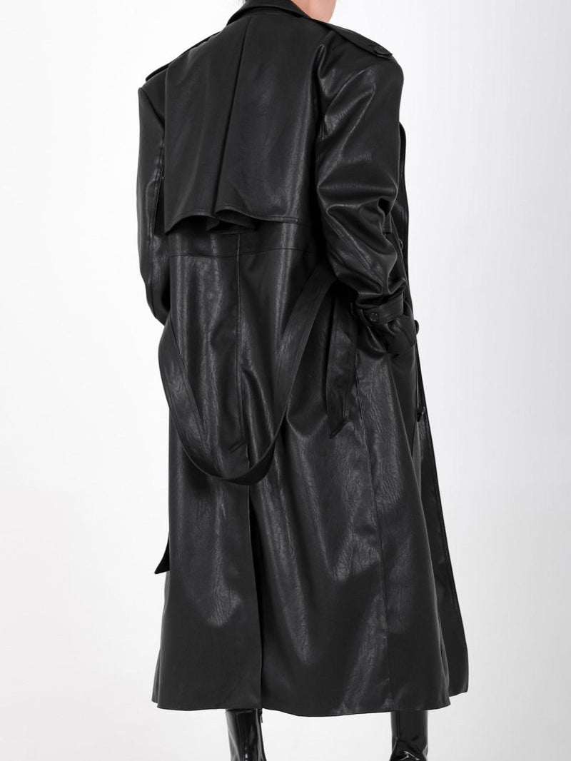 OVERSIZED DOUBLE BREASTED VEGAN LEATHER TRENCH