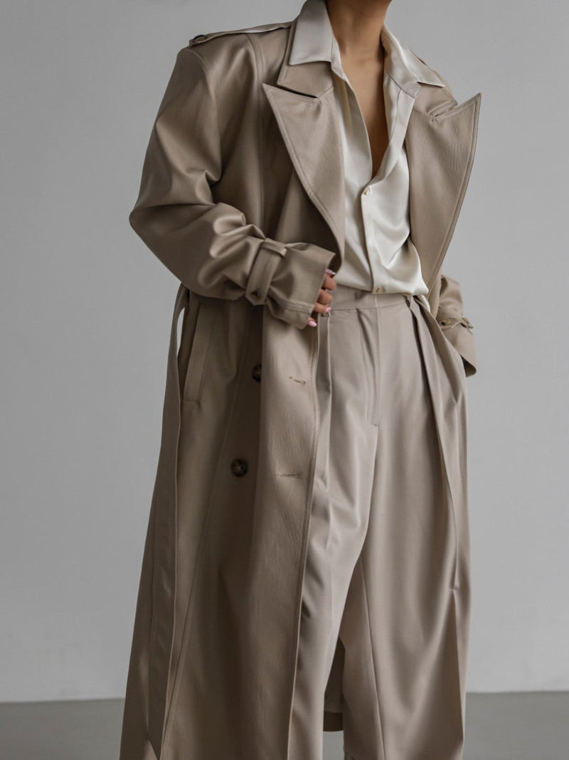 OVERSIZED DOUBLE BREASTED VEGAN LEATHER TRENCH