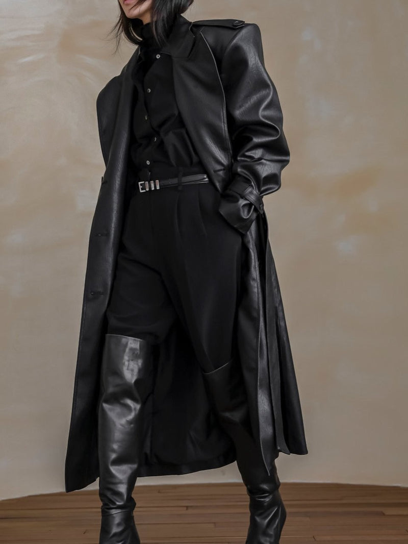 OVERSIZED DOUBLE BREASTED VEGAN LEATHER TRENCH