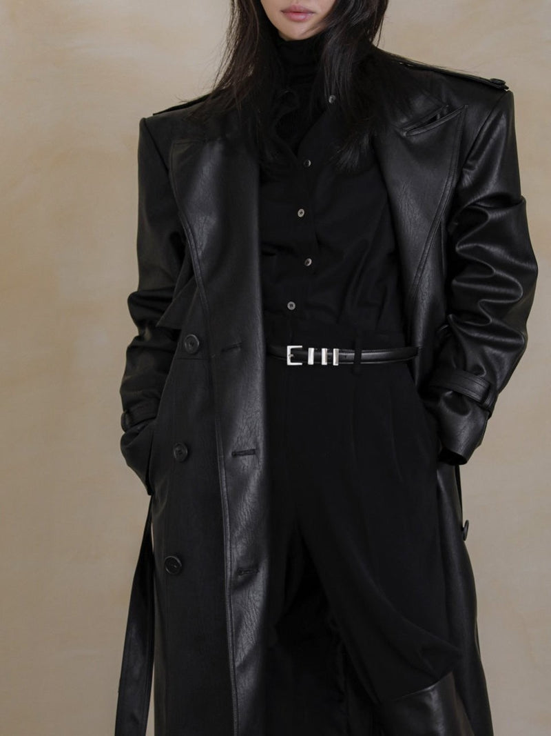 OVERSIZED DOUBLE BREASTED VEGAN LEATHER TRENCH