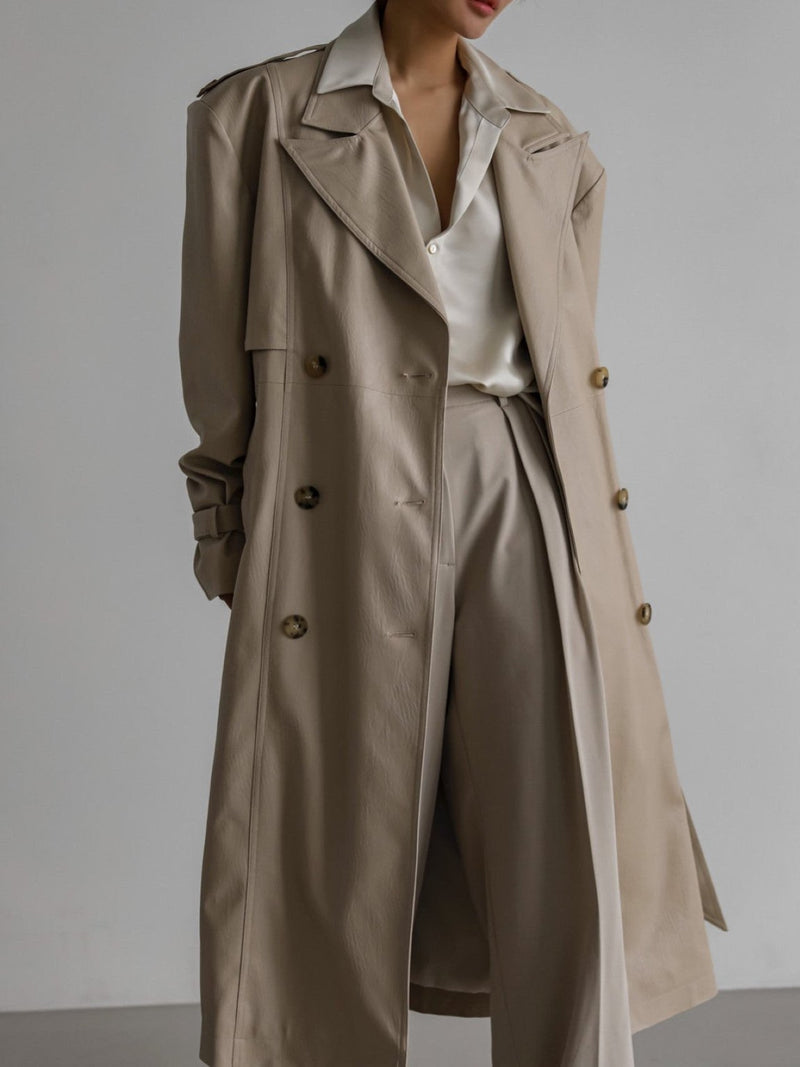 OVERSIZED DOUBLE BREASTED VEGAN LEATHER TRENCH