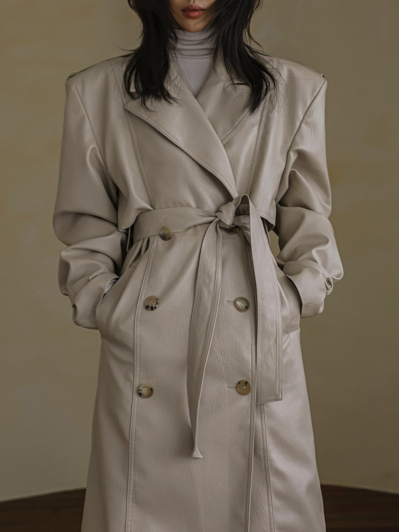 OVERSIZED DOUBLE BREASTED VEGAN LEATHER TRENCH