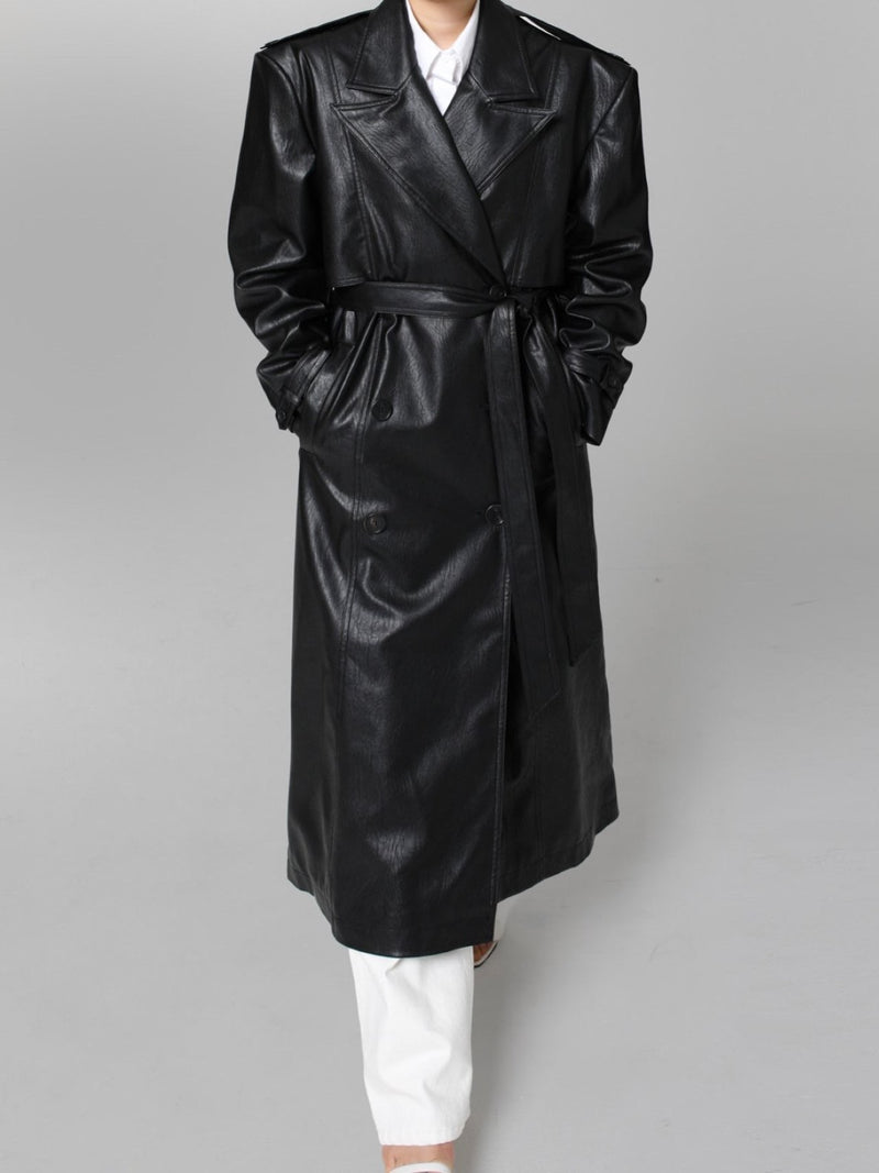 OVERSIZED DOUBLE BREASTED VEGAN LEATHER TRENCH