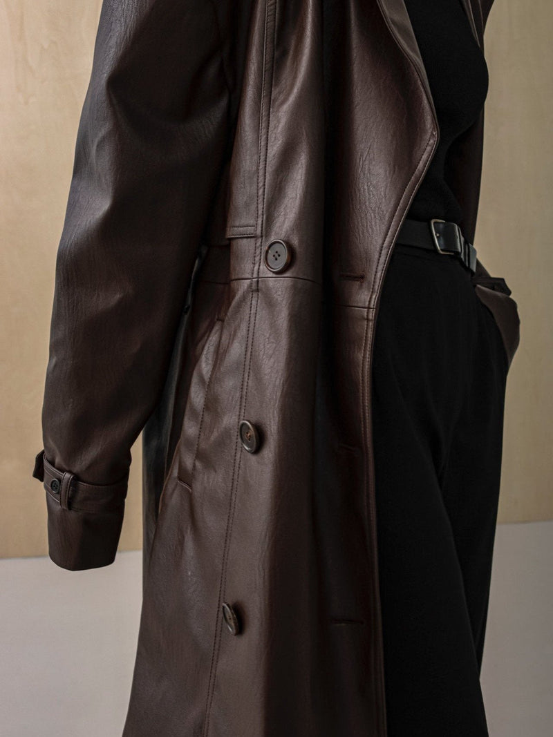 OVERSIZED DOUBLE BREASTED VEGAN LEATHER TRENCH