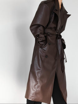 OVERSIZED DOUBLE BREASTED VEGAN LEATHER TRENCH