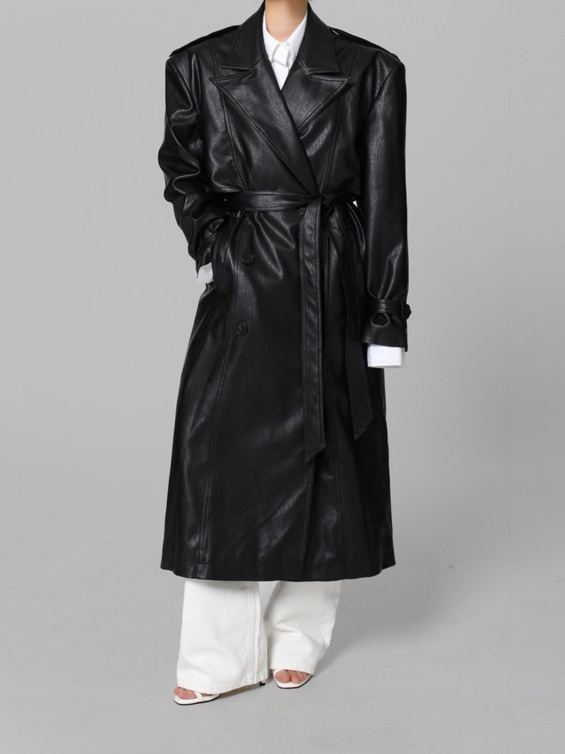 OVERSIZED DOUBLE BREASTED VEGAN LEATHER TRENCH