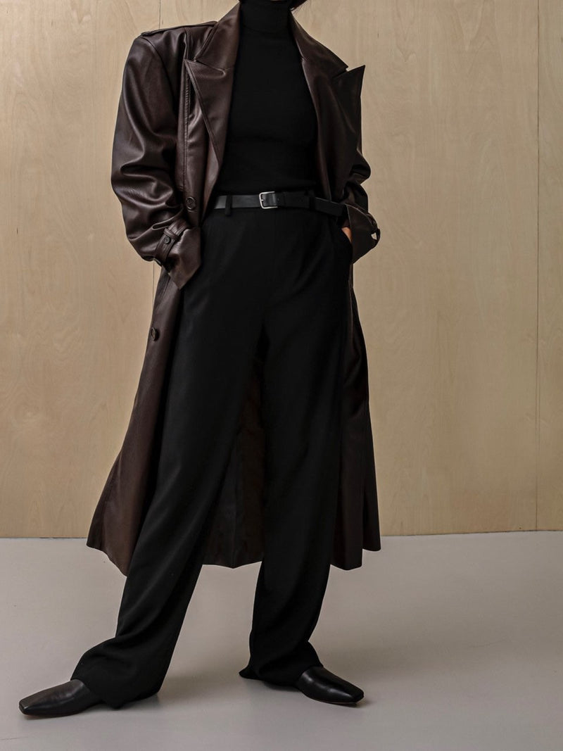 OVERSIZED DOUBLE BREASTED VEGAN LEATHER TRENCH