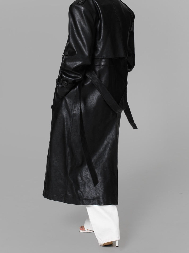 OVERSIZED DOUBLE BREASTED VEGAN LEATHER TRENCH