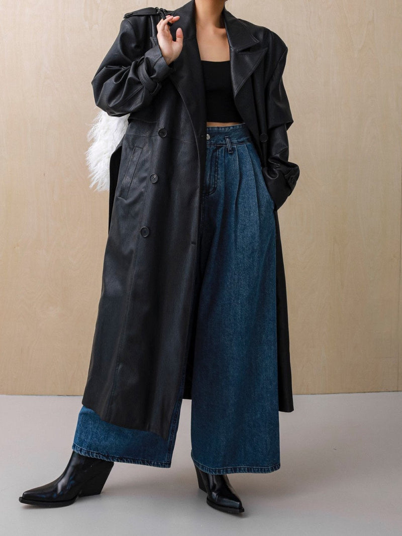 OVERSIZED DOUBLE BREASTED VEGAN LEATHER TRENCH