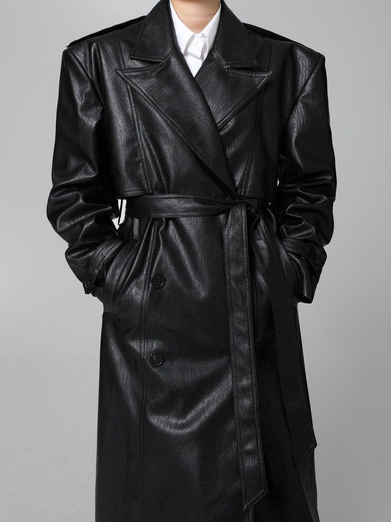 OVERSIZED DOUBLE BREASTED VEGAN LEATHER TRENCH